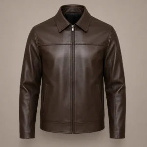 Cazadora de piel café oscuro para hombre