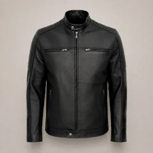 chamarra de piel negra biker para hombre modelo Davys Leon vista frontal